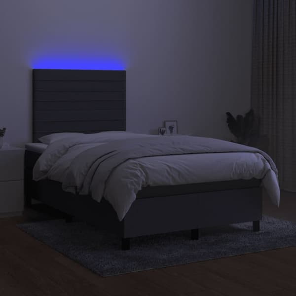 Ramsäng med madrass & LED mörkgrå 120x190 cm tyg