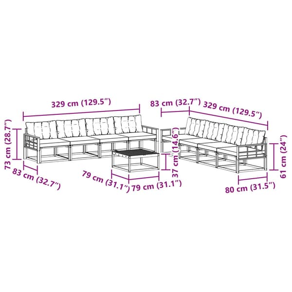Utomhussoffset 9 pcs Vit och grädde 79 x 79 x 37 cm