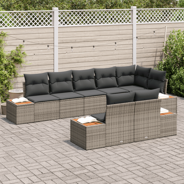 Trädgårdsoffset med kudde med lagring 8 pcs Grå Polyrattan
