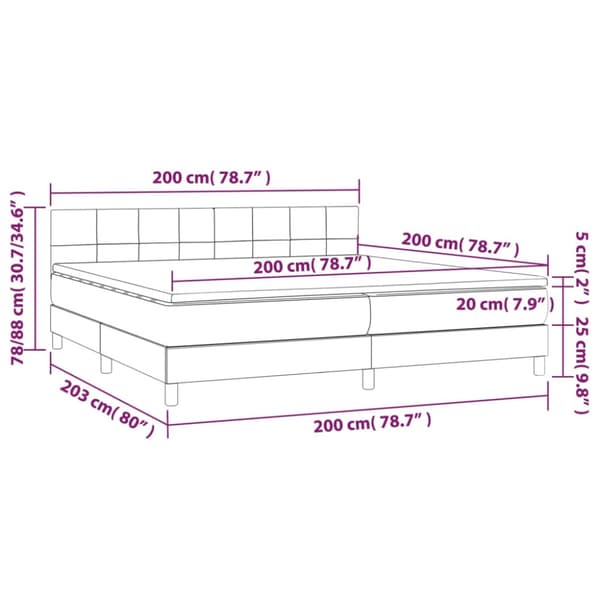 Ramsäng med madrass & LED mörkgrå 200x200 cm tyg