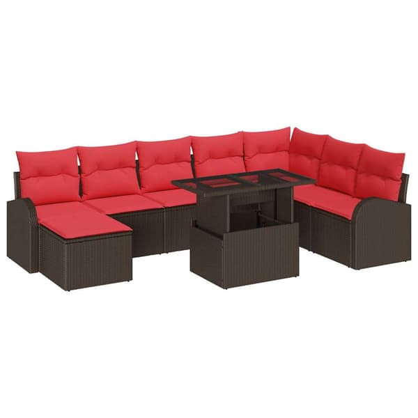 Trädgårdsoffset med lagring 9 pcs Brun Poly rattan