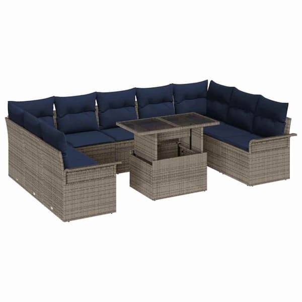 Trädgårdsoffset med kudde 10 pcs Grå Poly rattan