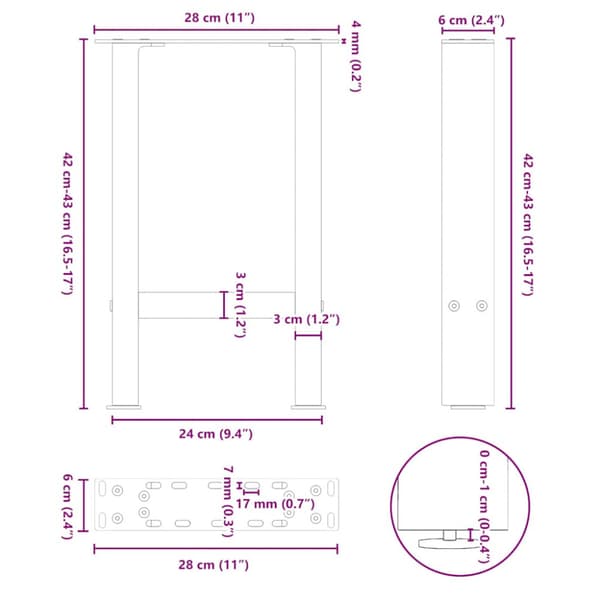 Soffbordsben vita 2 st 28x(42-43) cm stål