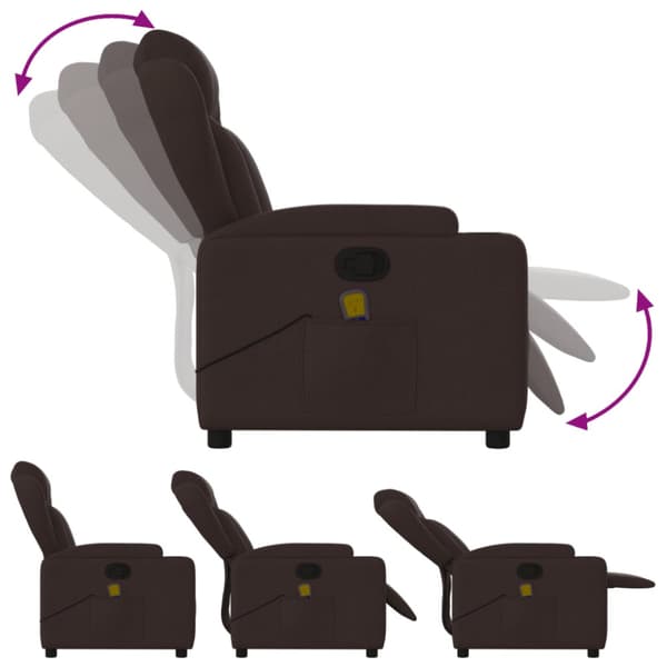Massagefåtölj mörkbrun tyg