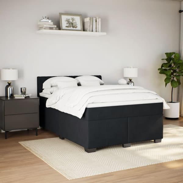 Ramsäng med madrass svart 140x200 cm sammet