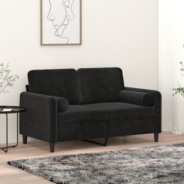 2-sitssoffa med prydnadskuddar svart 120 cm sammet