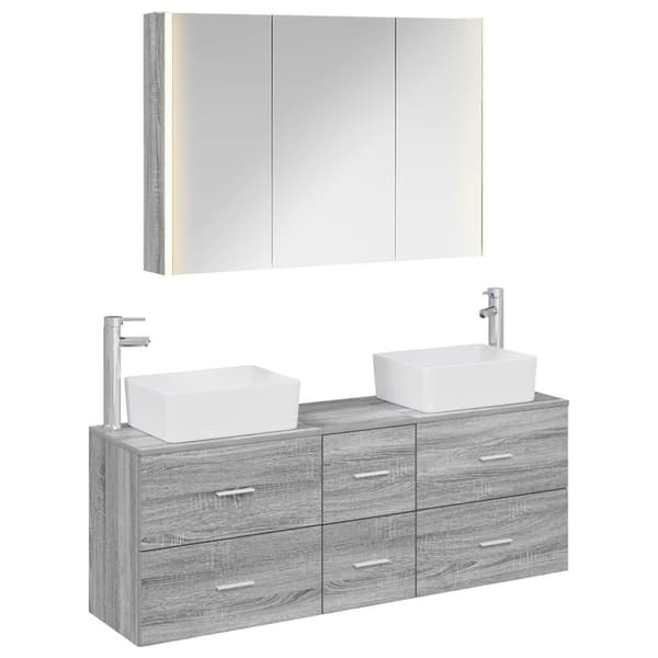 Badrumsmöbelset 4 pcs Grå Sonoma Konstruerat trä och glas