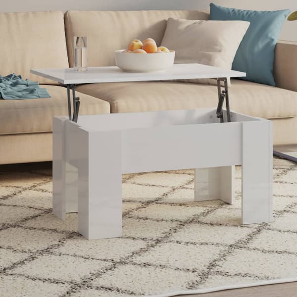 Soffbord vit högglans 79x49x41 cm konstruerat trä
