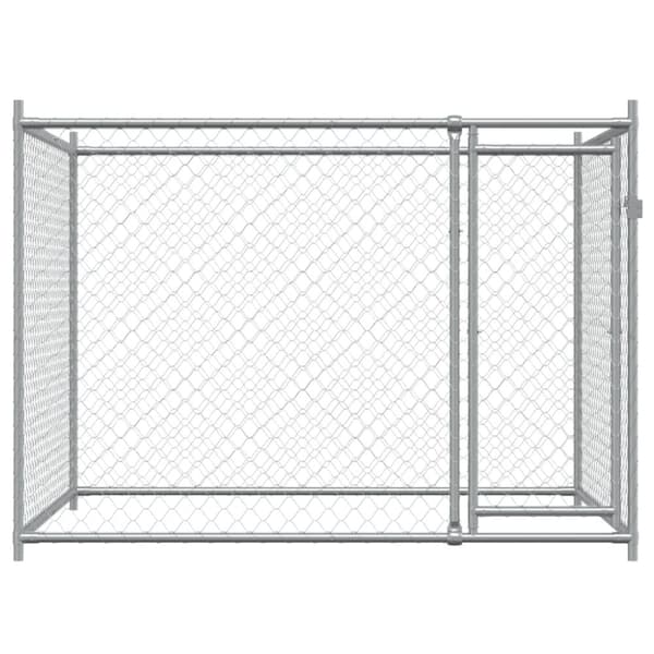 Hundgård med dörr grå 2x2x1,5 cm galvaniserat stål