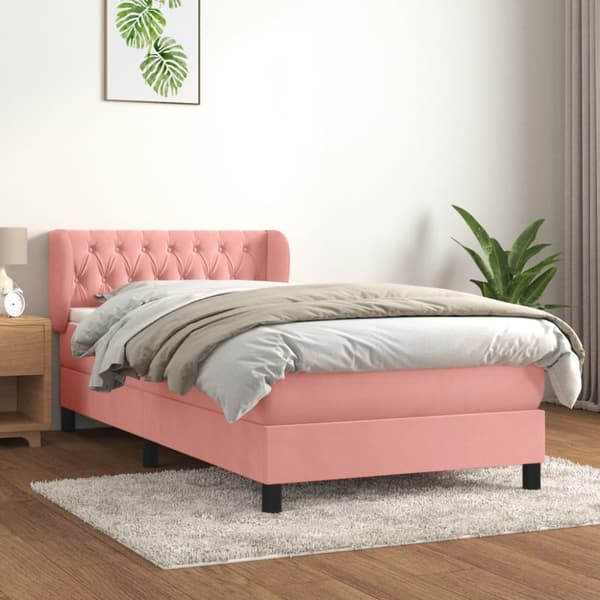 Ramsäng med madrass rosa 90x190 cm sammet