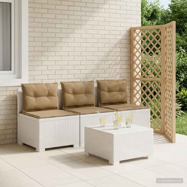 3-sits trädgårdsoffa med kuddar Rattan-look PP Vit