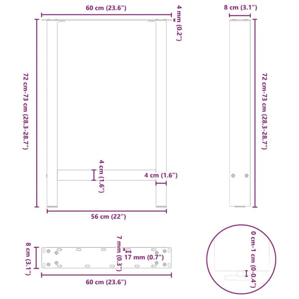 Matbordsben svarta 2 st 60x(72-73) cm stål