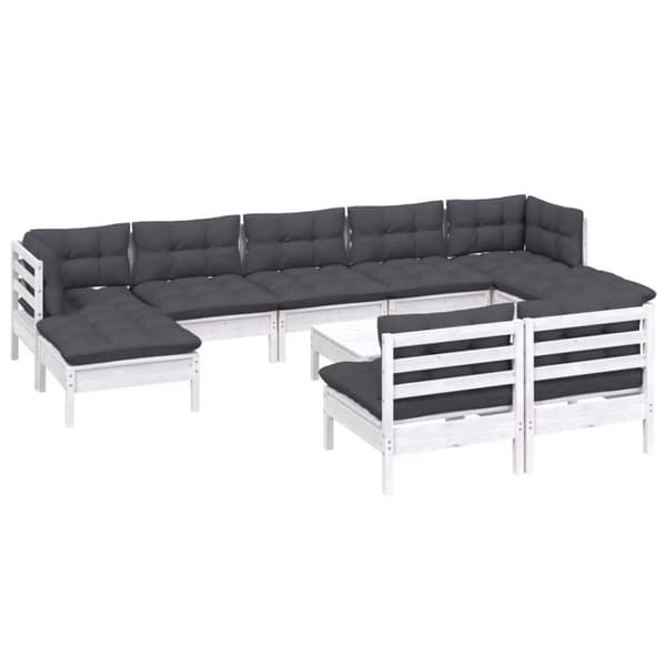 Loungegrupp med dynor 10 delar vit massiv furu