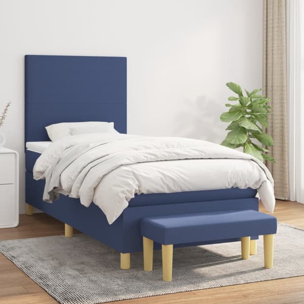 Ramsäng med madrass blå 90x190 cm tyg