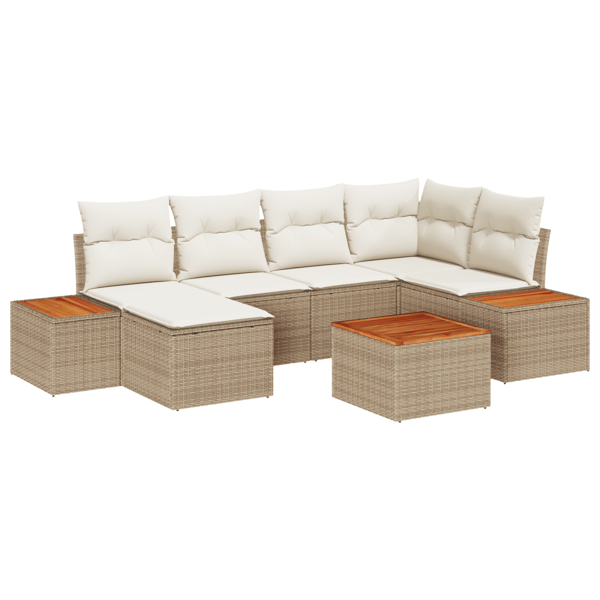 Trädgårdsoffset 7 pcs Beige och gräddfärgad Polyrattan