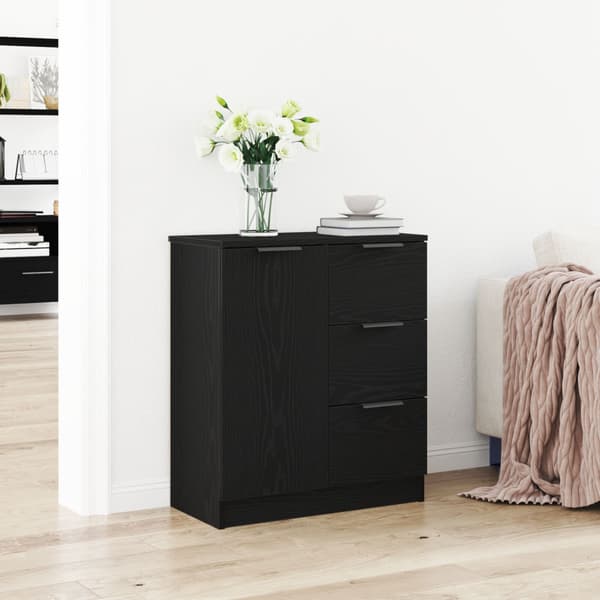 Sideboard med låda Svart Ek 60 x 30 x 70 cm Konstruerat trä