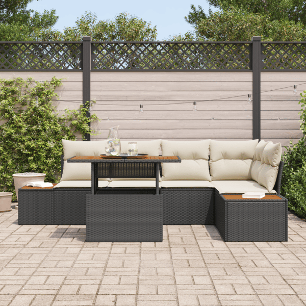 Trädgårdsoffset med lagring 6 pcs Svart Poly rattan