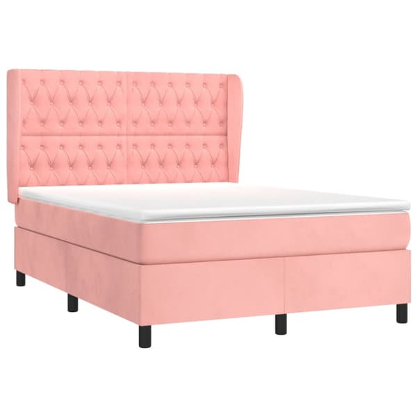 Ramsäng med madrass rosa 140x190 cm sammet