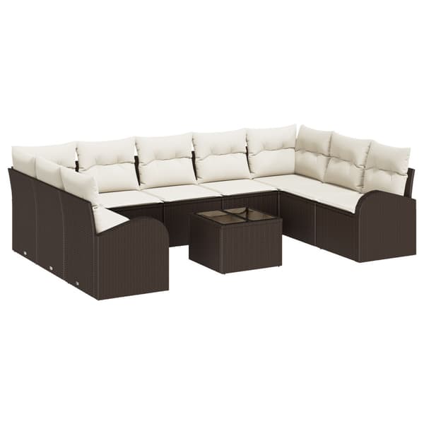 Soffset med kudde 10 pcs Brun Poly Rattan