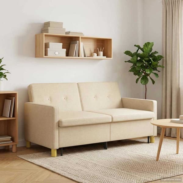 Pull Out Sofa Bed Gräddvit Tyg