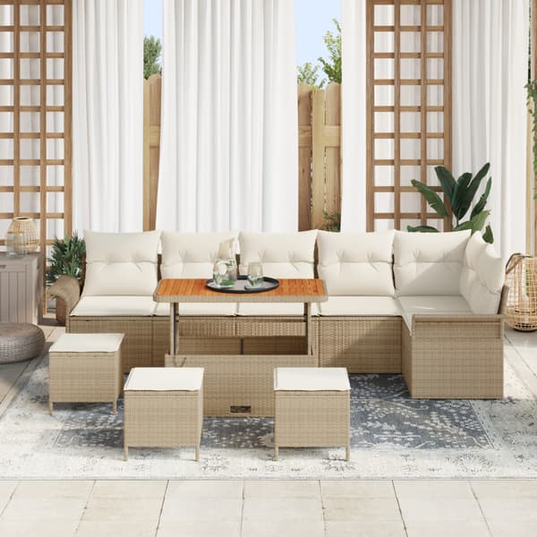 Trädgårdsoffset med kudde 10 pcs Beige konstrotting