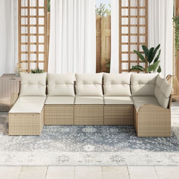 Trädgårdsoffset med kudde 7 pcs Beige Poly rattan