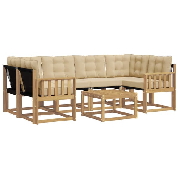 Utomhussoffset med kudde 7 pcs Vit och Beige