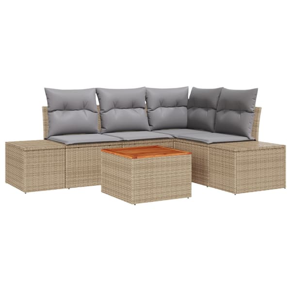 Trädgårdsoffset med kudde 5 pcs Beige konstrotting