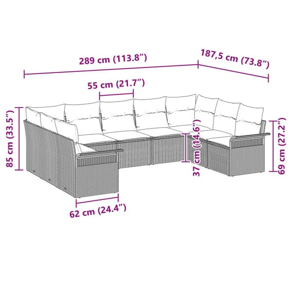 Trädgårdsoffset med kudde 9 pcs Grå konstrotting