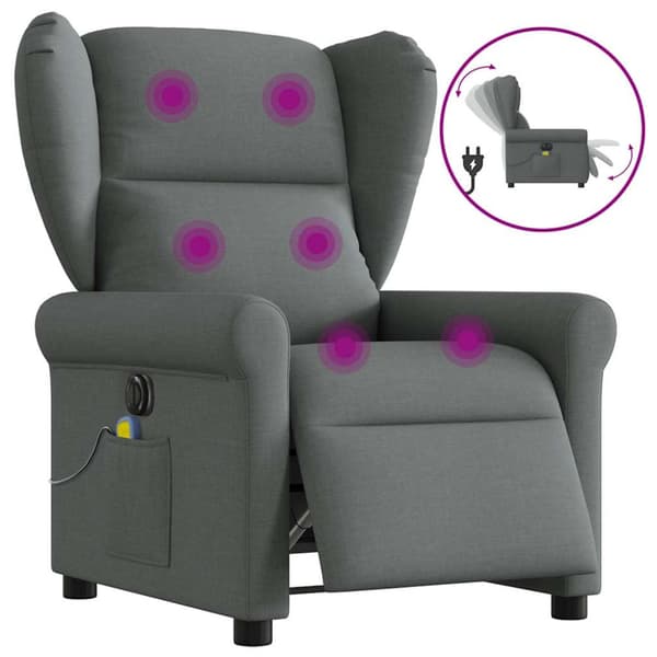 Elektrisk massagefåtölj mörkgrå tyg