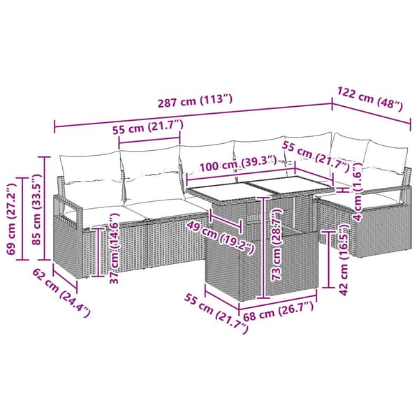 Trädgårdsoffset med kudde 7 pcs Brun Poly rattan