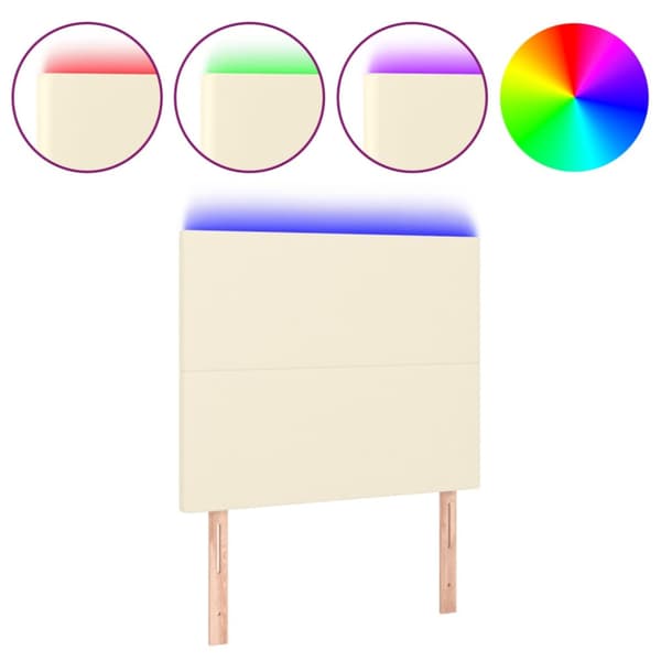 Sänggavel LED gräddvit 100x5x118/128 cm konstläder