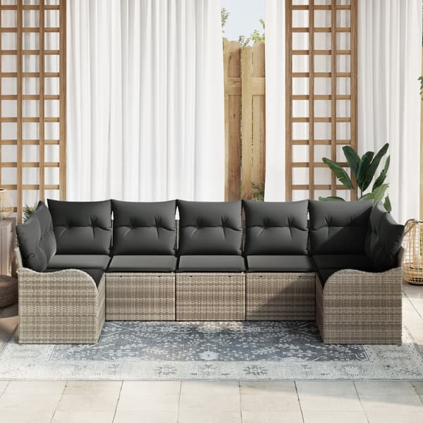Trädgårdsoffset med kudde 7 pcs Ljusgrå Poly rattan