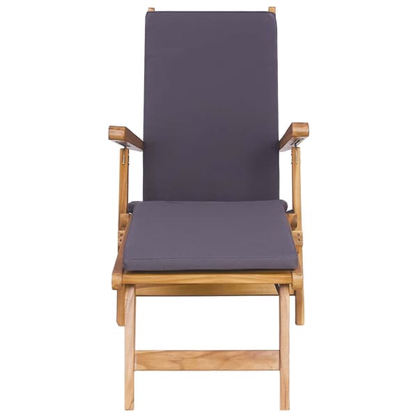 Fällbar Deck Chair med Kudde Mörkgrå Massivt teakträ
