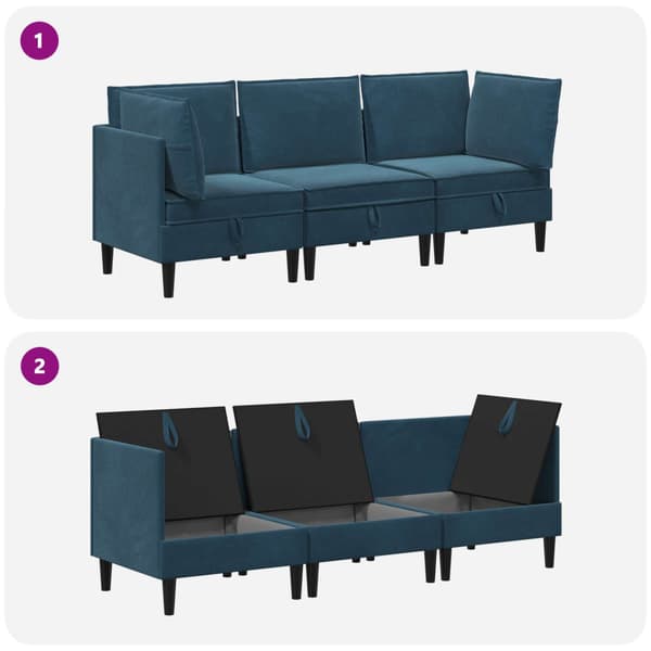 Möbelset för vardagsrummet med kudde 3 pcs Blå Sammet