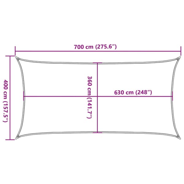 Solsegel 160 g/m² rektangulär ljusgrå 4x7 m HDPE