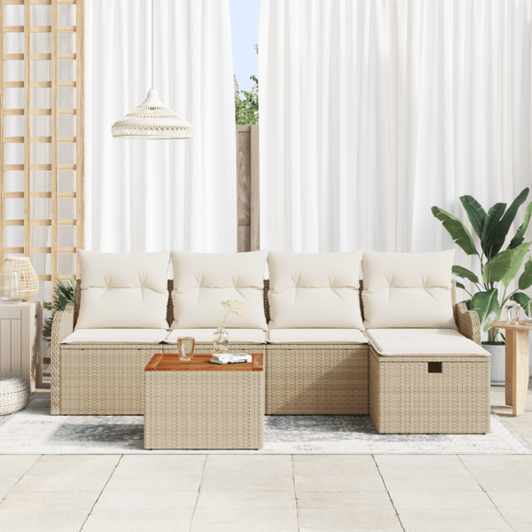 Trädgårdsoffset med kudde med lagring 6 pcs Beige Poly rattan