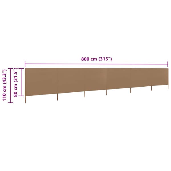 Vindskydd 6 paneler tyg 800x80 cm taupe