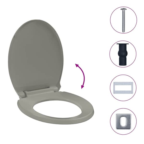 Toalettsits mjuk stängning snabbfäste grå oval