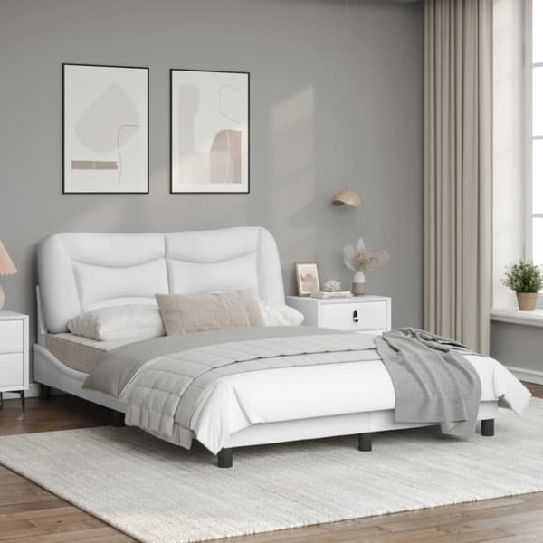 Bed Frame with LED without Mattress "Hvar" White 140x200 cm