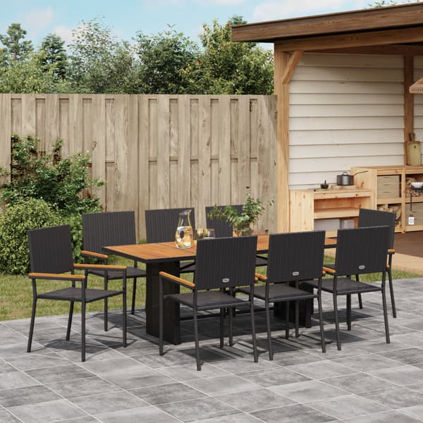 Trädgårdsmöbelset 9 pcs Svart konstrotting