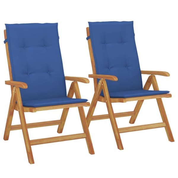 Fällbara fåtöljer med dynor, 2 st, massivt trä, teak