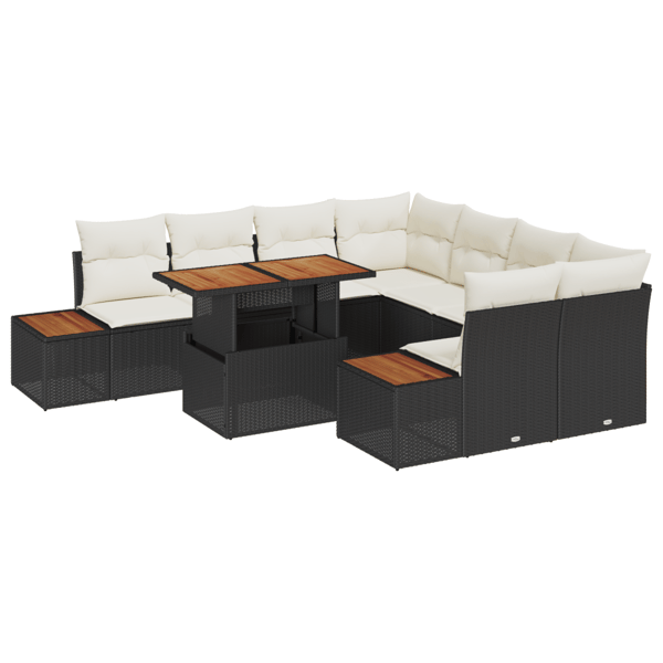 Trädgårdsoffset med lagring 9 pcs Svart Poly rattan
