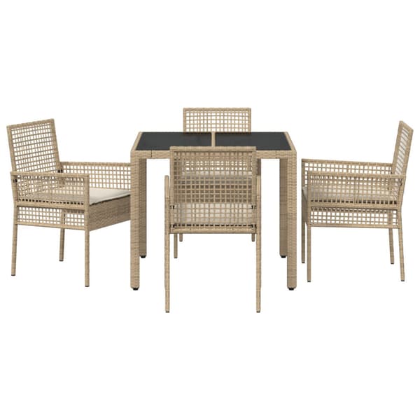 Trädgårdsmöbelset 5 pcs Beige konstrotting