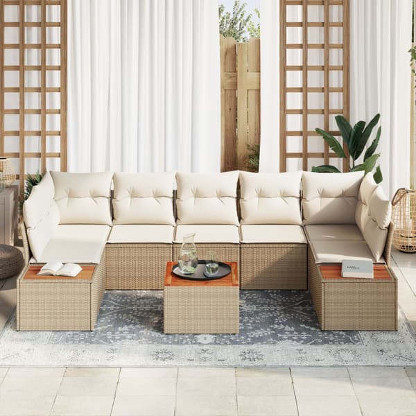 Trädgårdsoffset med kudde 8 pcs Beige Poly rattan