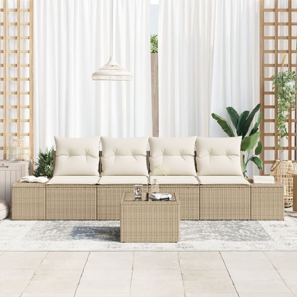 Trädgårdsoffset 5 pcs Beige och gräddfärgad konstrotting