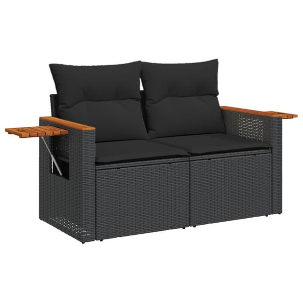 Trädgårdsoffset 9 pcs Svart Poly Rattan och Pulverlackerad Stål