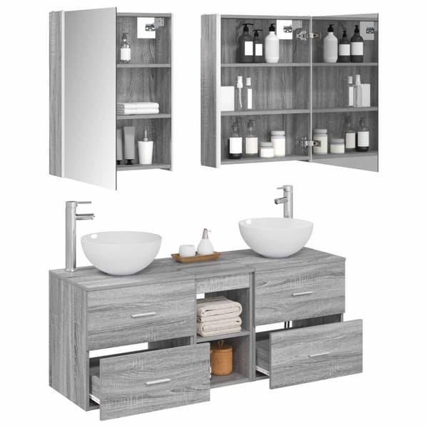 Badrumsmöbelset 5 st Grå Sonoma Konstruerat trä och glas