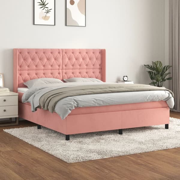 Ramsäng med madrass rosa 160x200 cm sammet