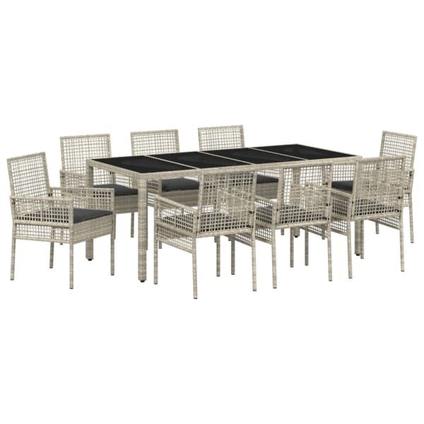 Trädgårdsmöbelset 9 pcs Ljusgrå konstrotting